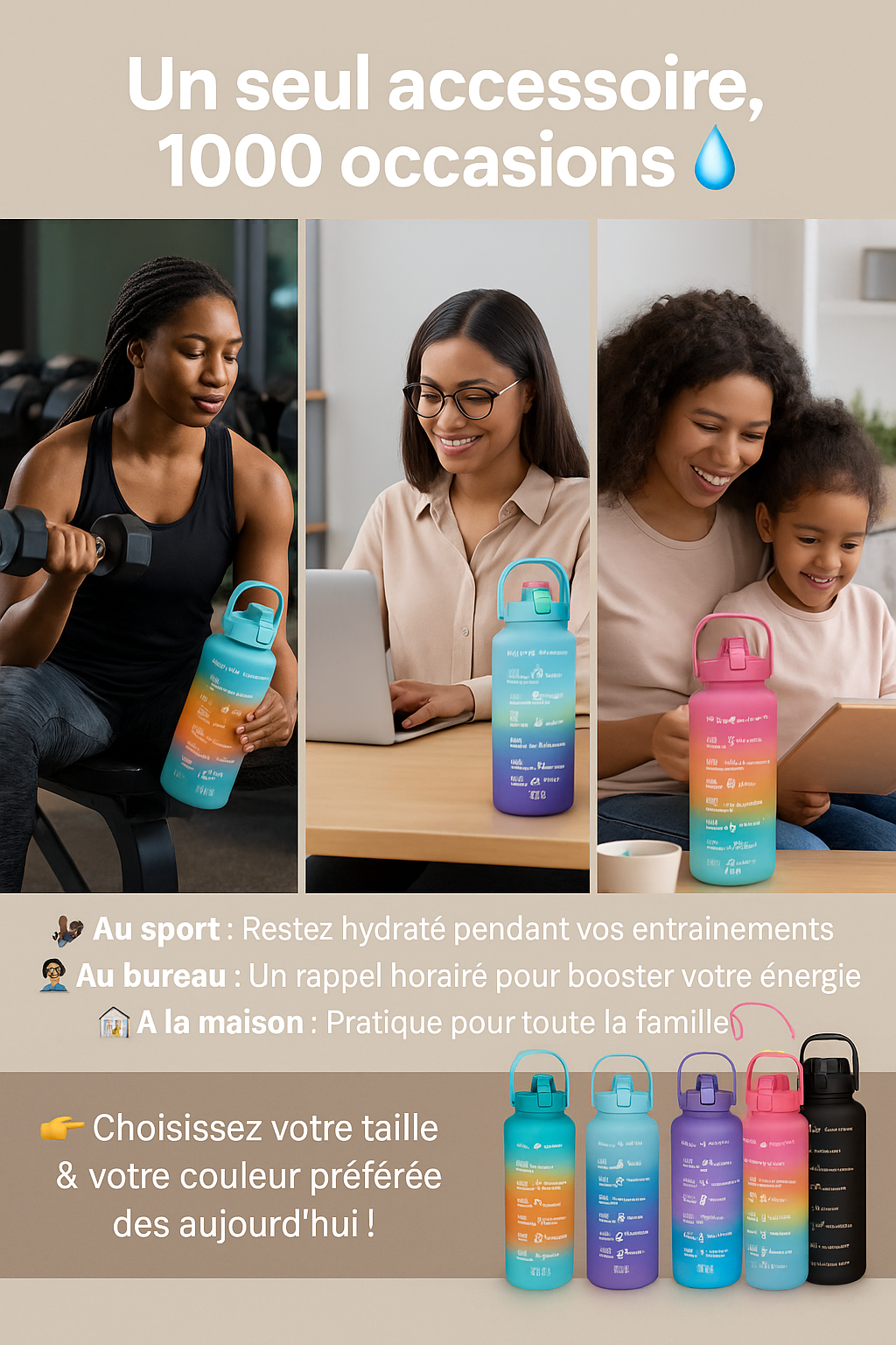 3 gourdes en 1 pack | Un seul accessoire pour tous vos moments de vie