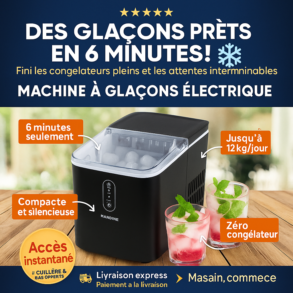 Machine à Glaçons Électrique – Des glaçons prêts en 6 minutes, sans congélateur, sans stress !