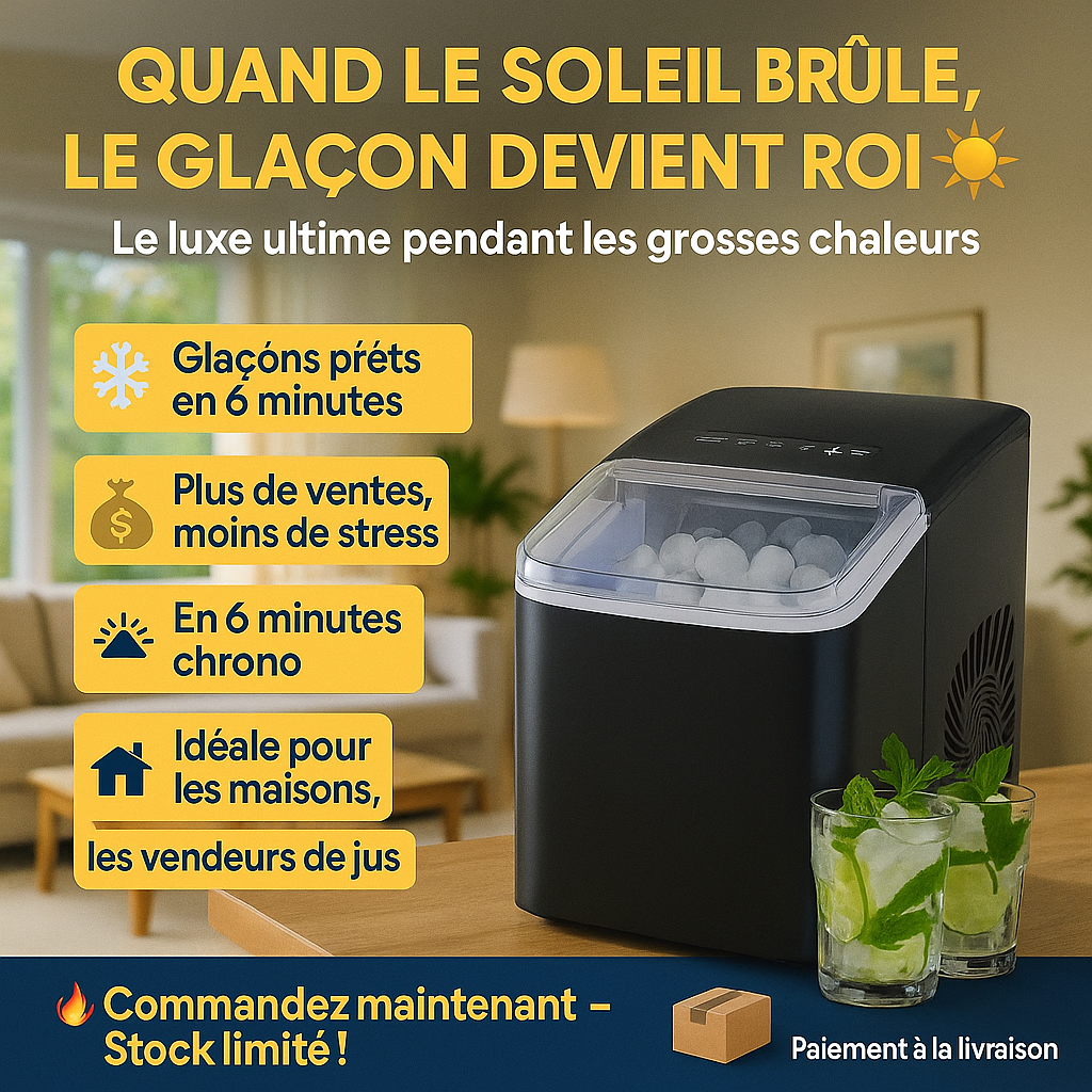 Machine à Glaçons Électrique – Des glaçons prêts en 6 minutes, sans congélateur, sans stress !